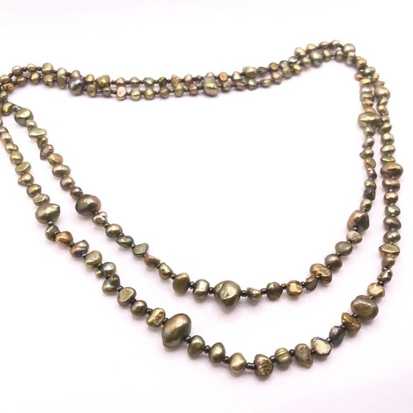 Green Yellow Multicolor Dyed Genuine Pearl Long Strand Necklace 48" - Picture 5 of 9